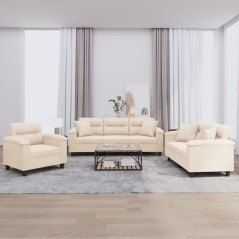 vidaXL Set Divani 3 pz con Cuscini Beige in Tessuto Microfibra