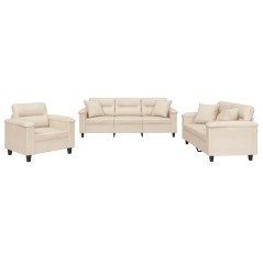 vidaXL Set Divani 3 pz con Cuscini Beige in Tessuto Microfibra