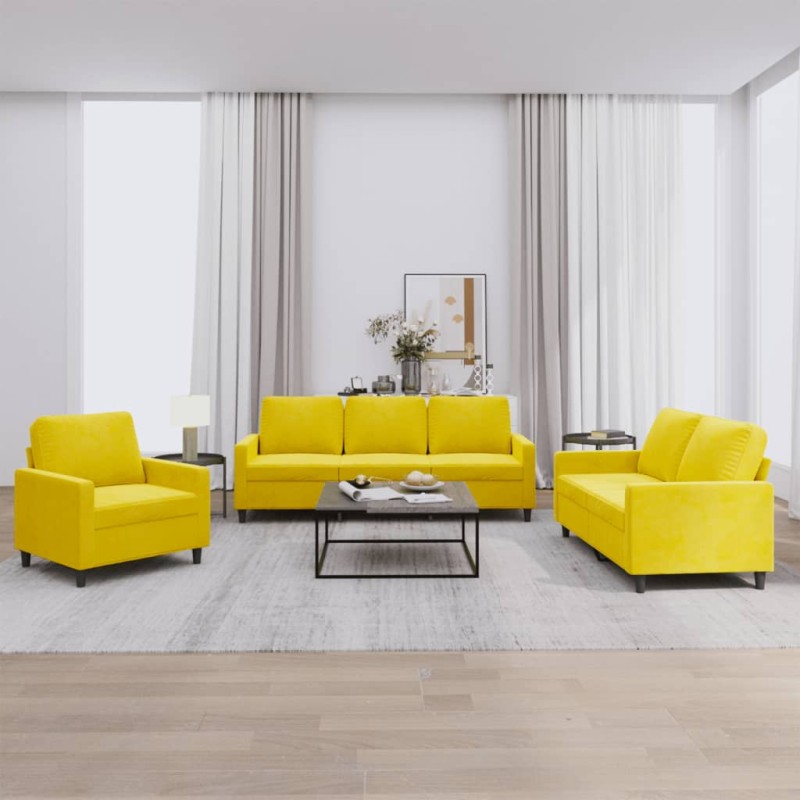 vidaXL Set di Divani 3 pz con Cuscini giallo in Velluto vidaXL Set di Divani 3 pz con Cuscini giallo in Velluto