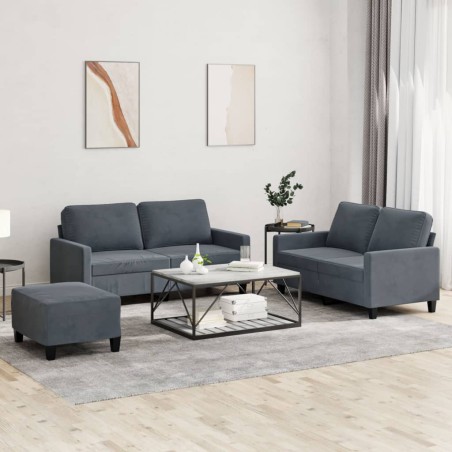 vidaXL Set di Divani 3 pz con Cuscini Grigio Scuro in Velluto