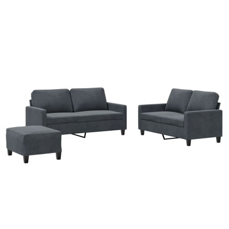 vidaXL Set di Divani 3 pz con Cuscini Grigio Scuro in Velluto