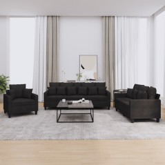 vidaXL Set Divani 3 pz con Cuscini Nero in Tessuto