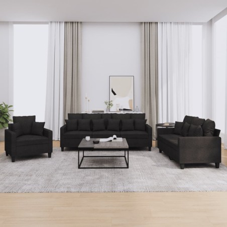vidaXL Set Divani 3 pz con Cuscini Nero in Tessuto