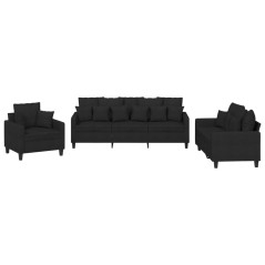 vidaXL Set Divani 3 pz con Cuscini Nero in Tessuto