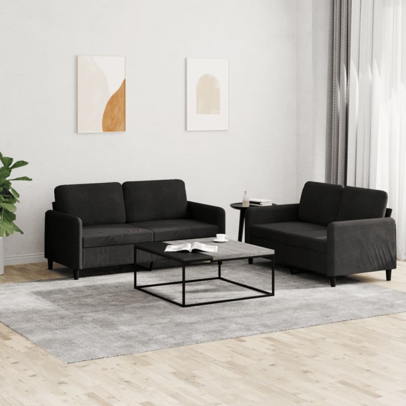 vidaXL Set di Divani 2 pz Nero in Velluto vidaXL Set di Divani 2 pz Nero in Velluto