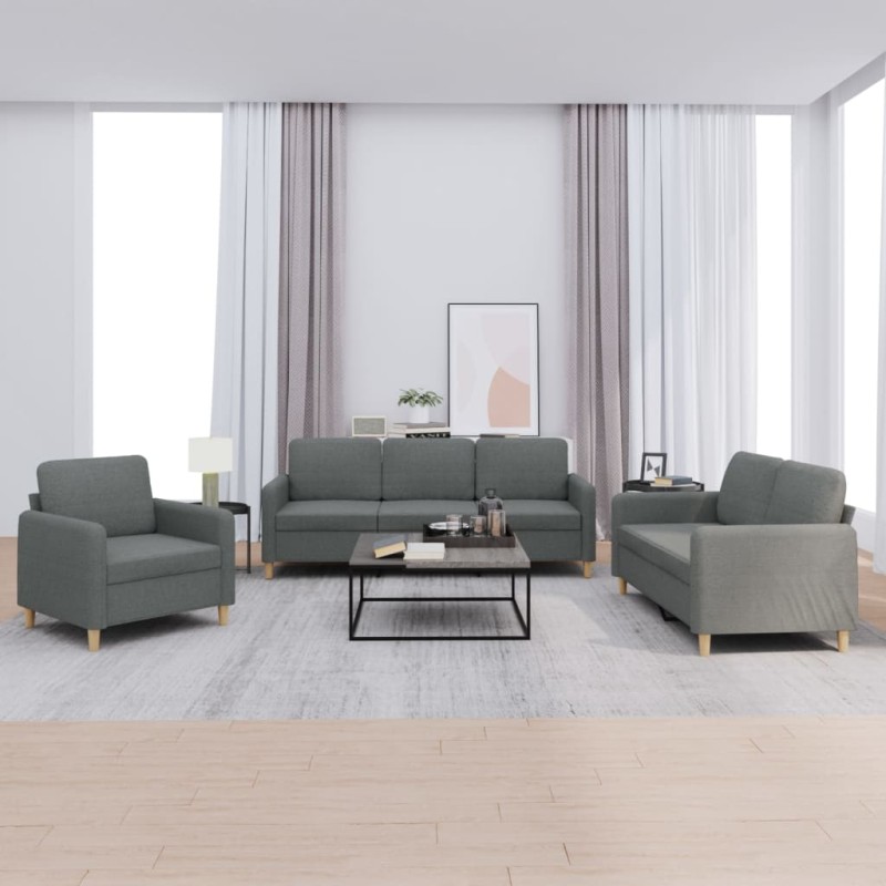vidaXL Set di Divani 3 pz con Cuscini Grigio Scuro in Tessuto vidaXL Set di Divani 3 pz con Cuscini Grigio Scuro in Tessuto