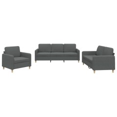 vidaXL Set di Divani 3 pz con Cuscini Grigio Scuro in Tessuto
