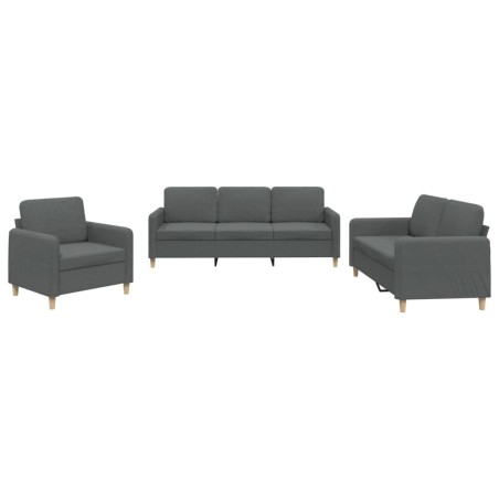 vidaXL Set di Divani 3 pz con Cuscini Grigio Scuro in Tessuto