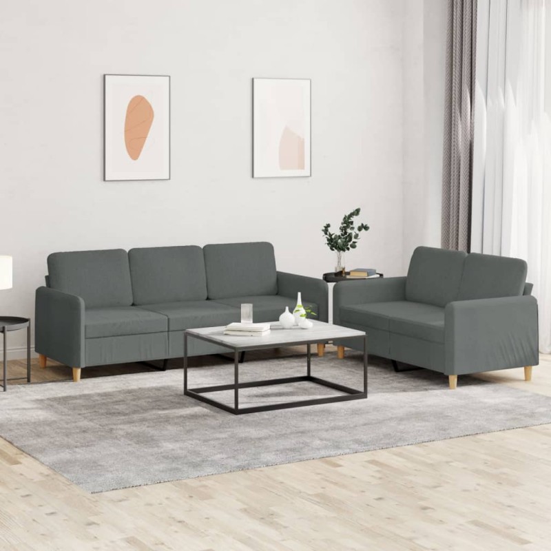 vidaXL Set di Divani 2 pz con Cuscini Grigio Scuro in Tessuto vidaXL Set di Divani 2 pz con Cuscini Grigio Scuro in Tessuto