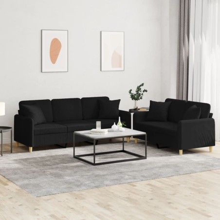 vidaXL Set Divani 2 pz con Cuscini Nero in Tessuto