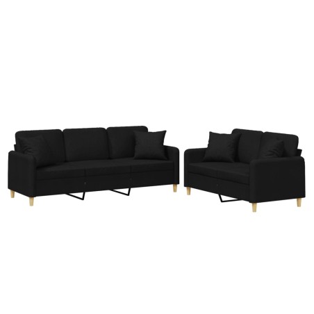 vidaXL Set Divani 2 pz con Cuscini Nero in Tessuto