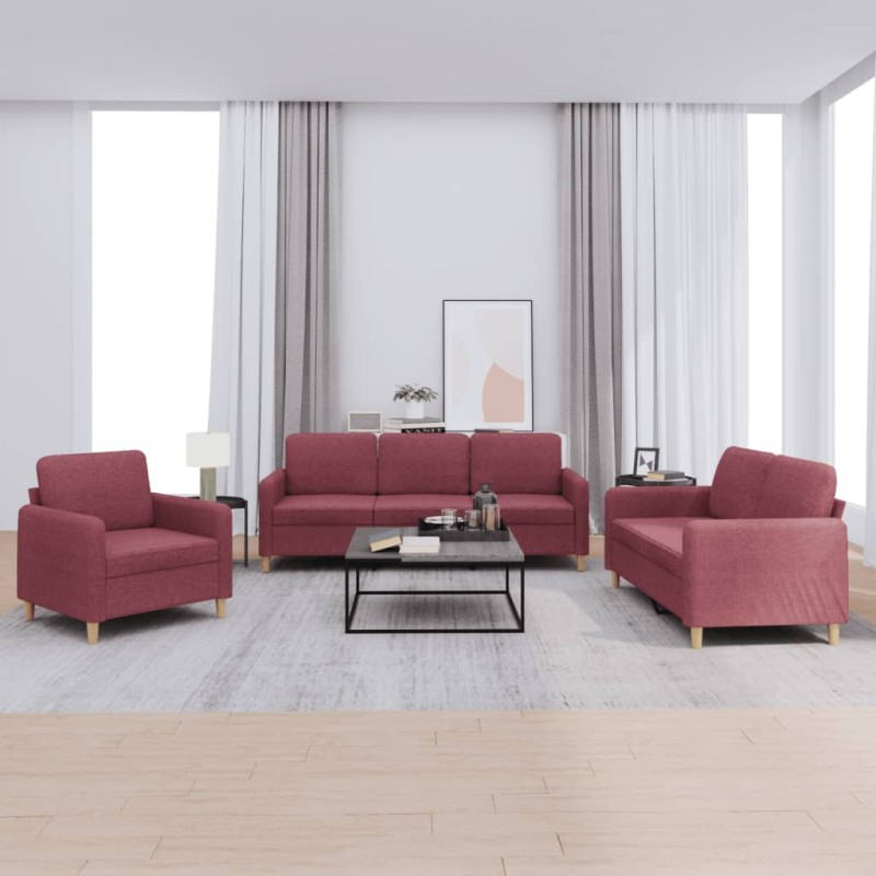 vidaXL Set di Divani 3 pz con Cuscini Rosso Vino in Tessuto vidaXL Set di Divani 3 pz con Cuscini Rosso Vino in Tessuto
