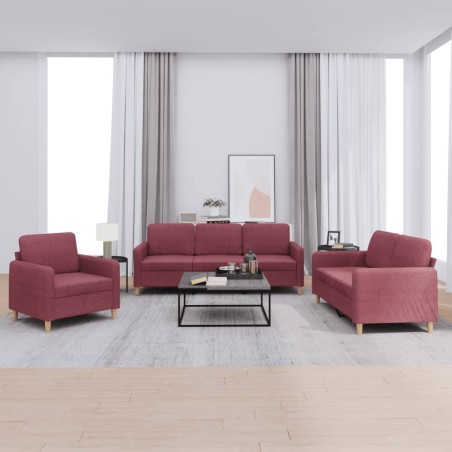 vidaXL Set di Divani 3 pz con Cuscini Rosso Vino in Tessuto