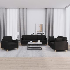 vidaXL Set Divani 3 pz con Cuscini Nero in Tessuto