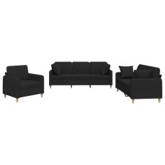 vidaXL Set Divani 3 pz con Cuscini Nero in Tessuto