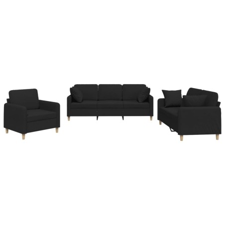 vidaXL Set Divani 3 pz con Cuscini Nero in Tessuto