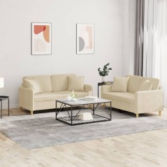 vidaXL Set Divani 2 pz con Cuscini Crema in Tessuto
