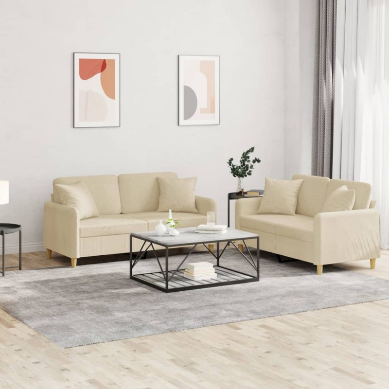 vidaXL Set Divani 2 pz con Cuscini Crema in Tessuto vidaXL Set Divani 2 pz con Cuscini Crema in Tessuto