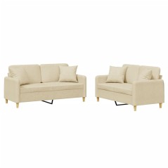 vidaXL Set Divani 2 pz con Cuscini Crema in Tessuto