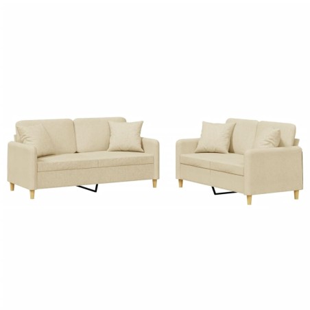 vidaXL Set Divani 2 pz con Cuscini Crema in Tessuto
