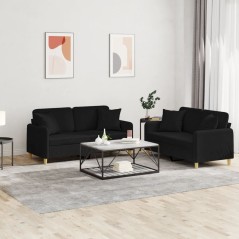 vidaXL Set Divani 2 pz con Cuscini Nero in Tessuto