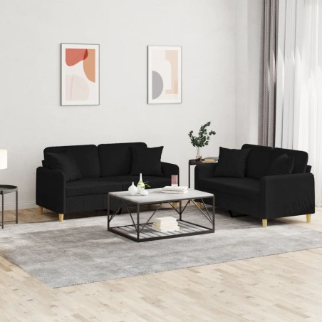 vidaXL Set Divani 2 pz con Cuscini Nero in Tessuto