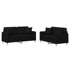 vidaXL Set Divani 2 pz con Cuscini Nero in Tessuto
