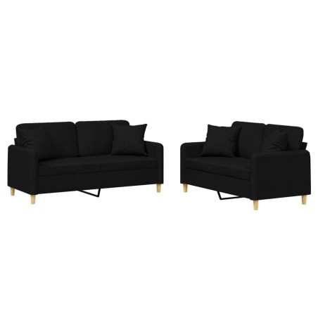 vidaXL Set Divani 2 pz con Cuscini Nero in Tessuto