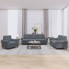 vidaXL Set di Divani 3 pz con Cuscini Grigio Scuro in Velluto
