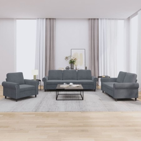 vidaXL Set di Divani 3 pz con Cuscini Grigio Scuro in Velluto