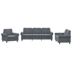 vidaXL Set di Divani 3 pz con Cuscini Grigio Scuro in Velluto