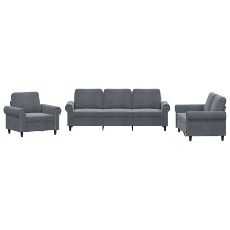 vidaXL Set di Divani 3 pz con Cuscini Grigio Scuro in Velluto