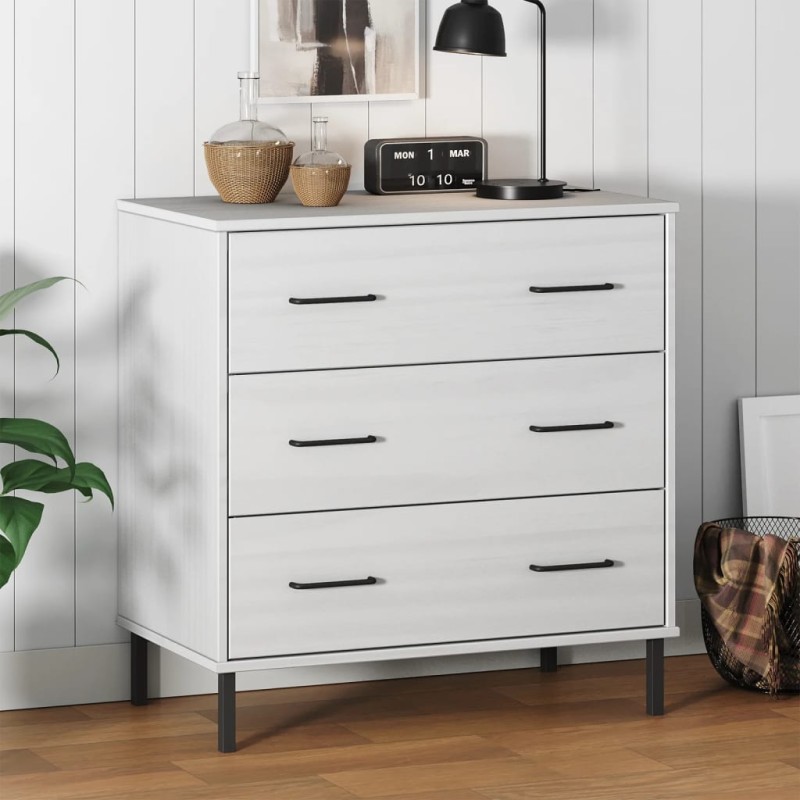 Credenza con 3 Cassetti Bianca 77x40x79,5cm Legno Massello OSLO Credenza con 3 Cassetti Bianca 77x40x79,5cm Legno Massello OSLO