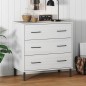 Credenza con 3 Cassetti Bianca 77x40x79,5cm Legno Massello OSLO Credenza con 3 Cassetti Bianca 77x40x79,5cm Legno Massello OSLO