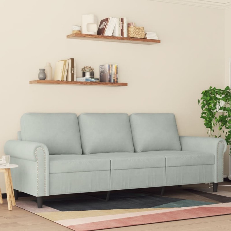 vidaXL Divano a 3 Posti Grigio Chiaro 180 cm in Velluto vidaXL Divano a 3 Posti Grigio Chiaro 180 cm in Velluto