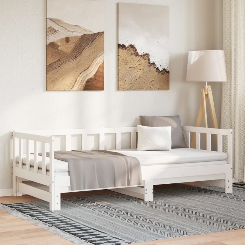 vidaXL Divano Letto con Letto Estraibile Bianco 80x200cm Massello Pino vidaXL Divano Letto con Letto Estraibile Bianco 80x200cm Massello Pino