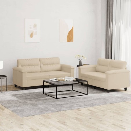 vidaXL Set Divani 2 pz con Cuscini Crema in Tessuto Microfibra