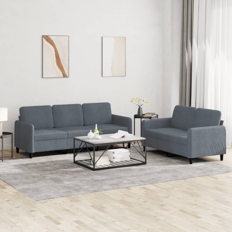 vidaXL Set di Divani 2 pz Grigio Scuro in Velluto vidaXL Set di Divani 2 pz Grigio Scuro in Velluto
