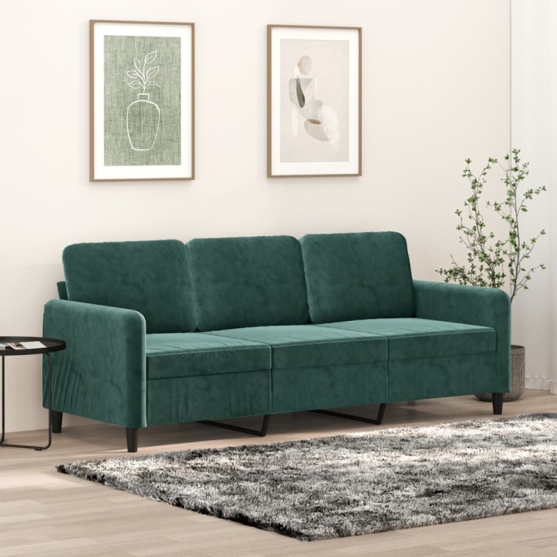 vidaXL Divano a 3 Posti Verde Scuro 180 cm in Velluto vidaXL Divano a 3 Posti Verde Scuro 180 cm in Velluto