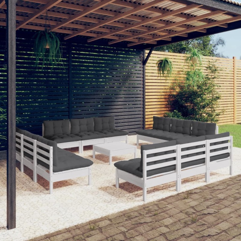 vidaXL Set Divani da Giardino 13 pz e Cuscini Antracite Legno di Pino vidaXL Set Divani da Giardino 13 pz e Cuscini Antracite Legno di Pino