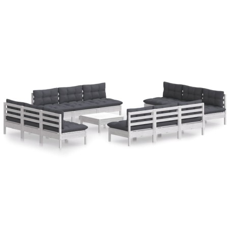 vidaXL Set Divani da Giardino 13 pz e Cuscini Antracite Legno di Pino