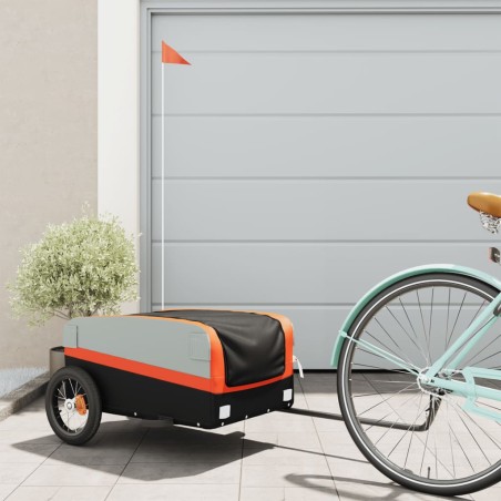 vidaXL Rimorchio da Bici Nero e Arancione 30 kg in Ferro