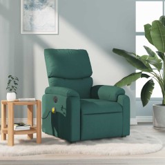 vidaXL Poltrona Massaggiante Reclinabile Verde Scuro in Tessuto