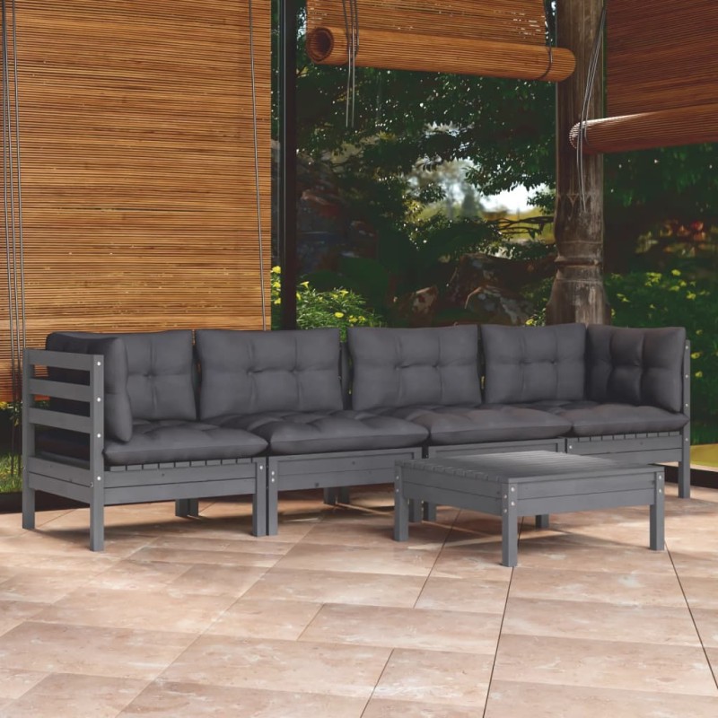 vidaXL Set Divani da Giardino 5 pz con Cuscini Legno Massello di Pino vidaXL Set Divani da Giardino 5 pz con Cuscini Legno Massello di Pino