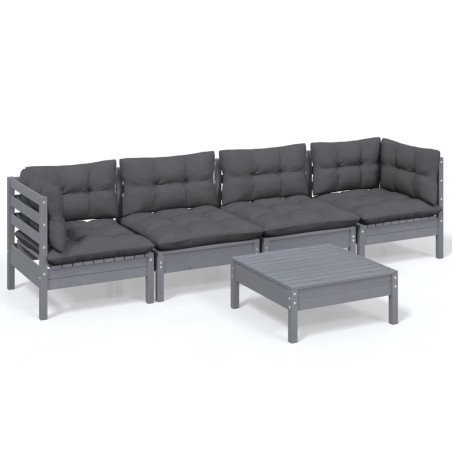 vidaXL Set Divani da Giardino 5 pz con Cuscini Legno Massello di Pino