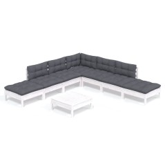 vidaXL Set Divani da Giardino 8 pz con Cuscini Bianchi Legno di Pino