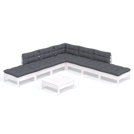 vidaXL Set Divani da Giardino 8 pz con Cuscini Bianchi Legno di Pino