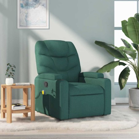 vidaXL Poltrona Massaggiante Reclinabile Verde Scuro in Tessuto