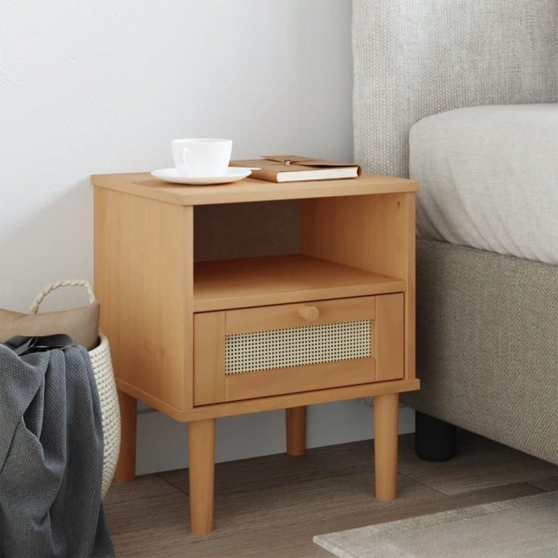 vidaXL Comodino SENJA Marrone Aspetto Rattan 40x35x48 cm in Legno Pino vidaXL Comodino SENJA Marrone Aspetto Rattan 40x35x48 cm in Legno Pino