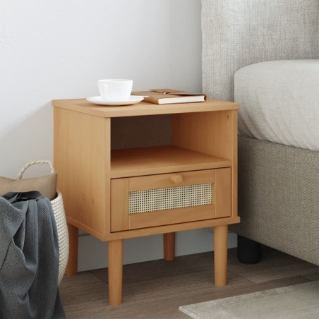 vidaXL Comodino SENJA Marrone Aspetto Rattan 40x35x48 cm in Legno Pino
